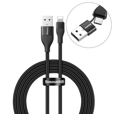 Baseus 2w1 nylonowy kabel przewód USB / USB Typ C PD 18W - Lightning 2A 1m czarny (CATLYW-G01)